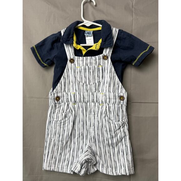 Little Lad Toddler Boy Striped Shorts Overalls and Blue Shirt, Size 24 months - Picture 1 of 6